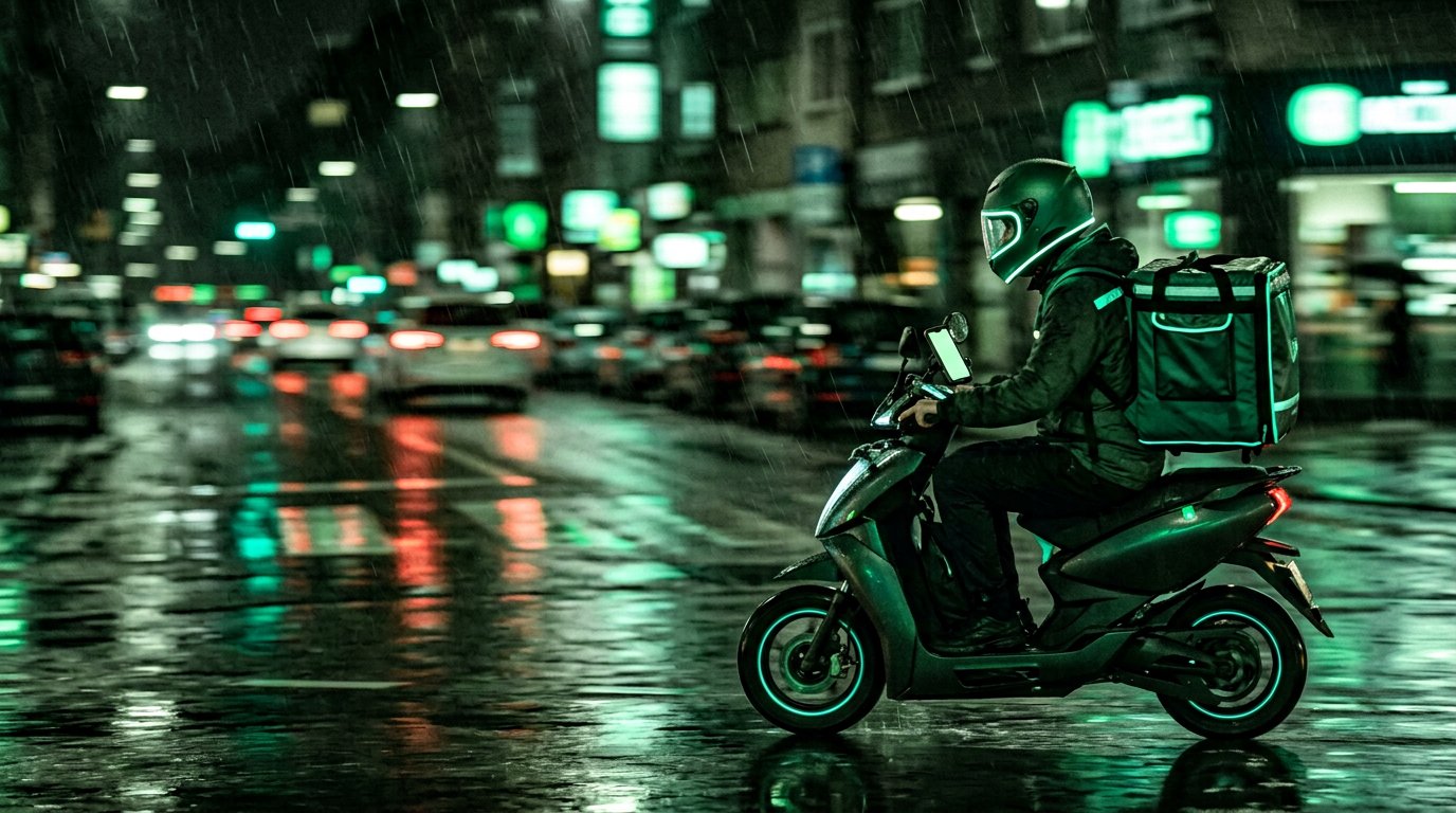 Delivery rider at night